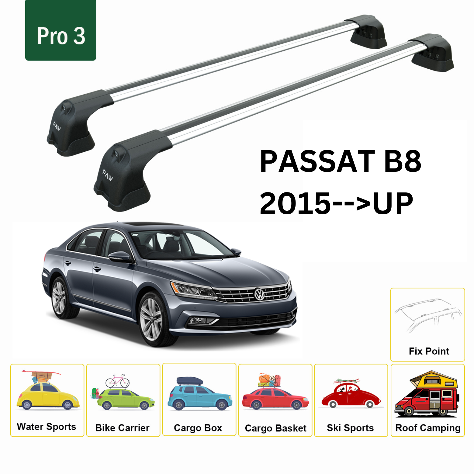 For Volkswagen Passat B8 2015-Up Roof Rack Cross Bar Normal Roof Silver For Volkswagen Passat B8 2015-Up Roof Rack Cross Bar Normal Roof Silver